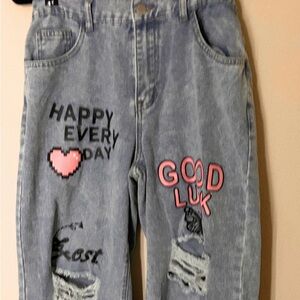 SHEIN Blue Graphic Straight Leg Jeans